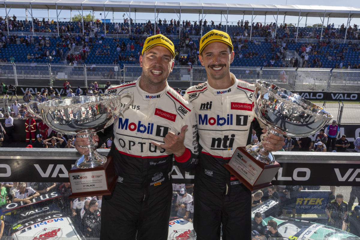 Chaz Mostert and Percat celebrate a one-two at the 2022 Adelaide 500. Image: Supplied