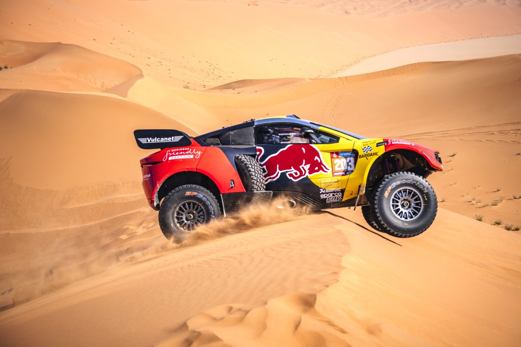 Sebastien Loeb (FRA) and Fabian Lurquin (BEL) of Bahrain Raid Xtreme race during stage 06 of Rally Dakar 2024 in Shubaytah, Saudi Arabia on January 11, 2024. // Marcelo Maragni / Red Bull Content Pool // SI202401110495 // Usage for editorial use only //