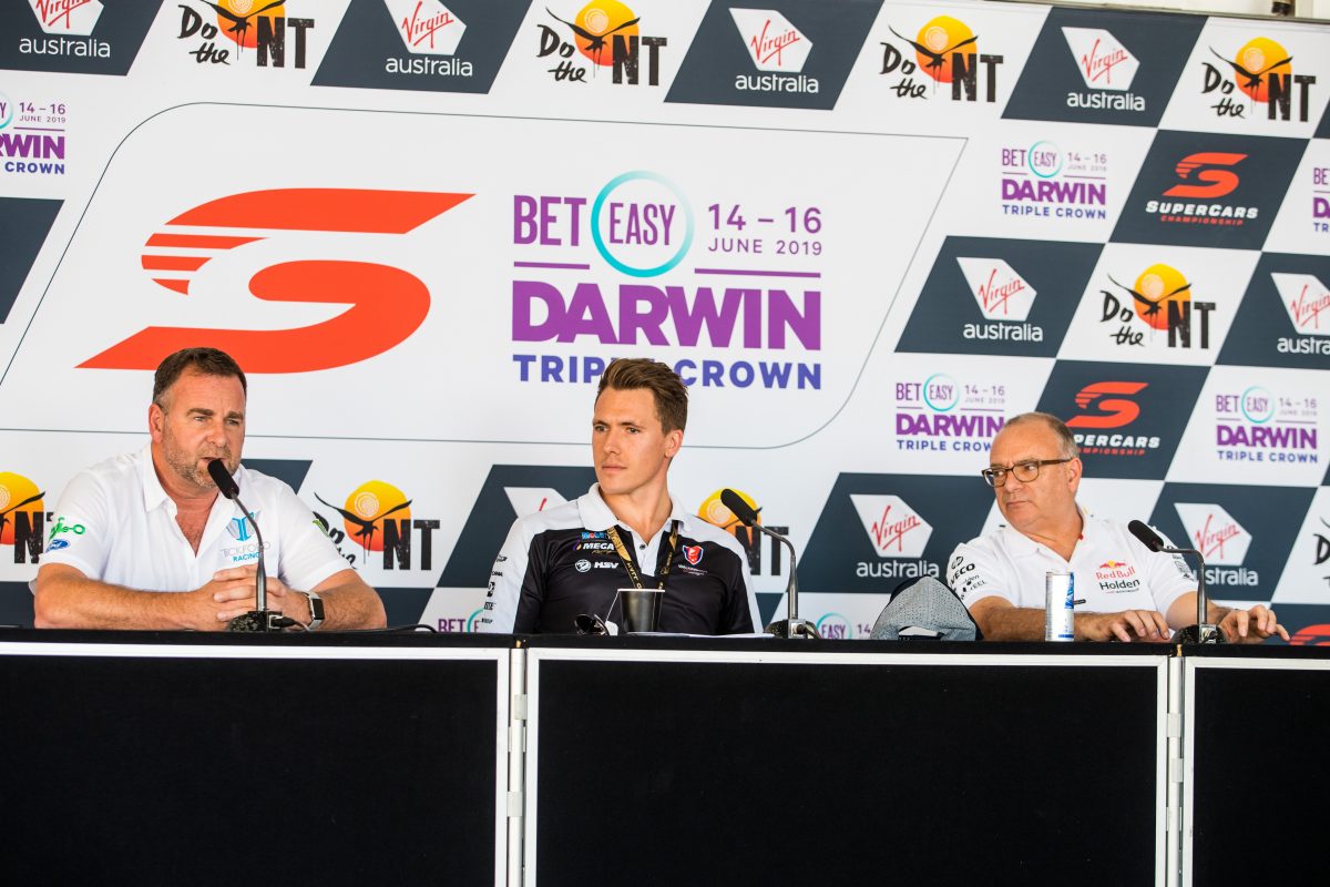 The first formal Supercars team principal press conference, at Darwin's Hidden Valley in 2019