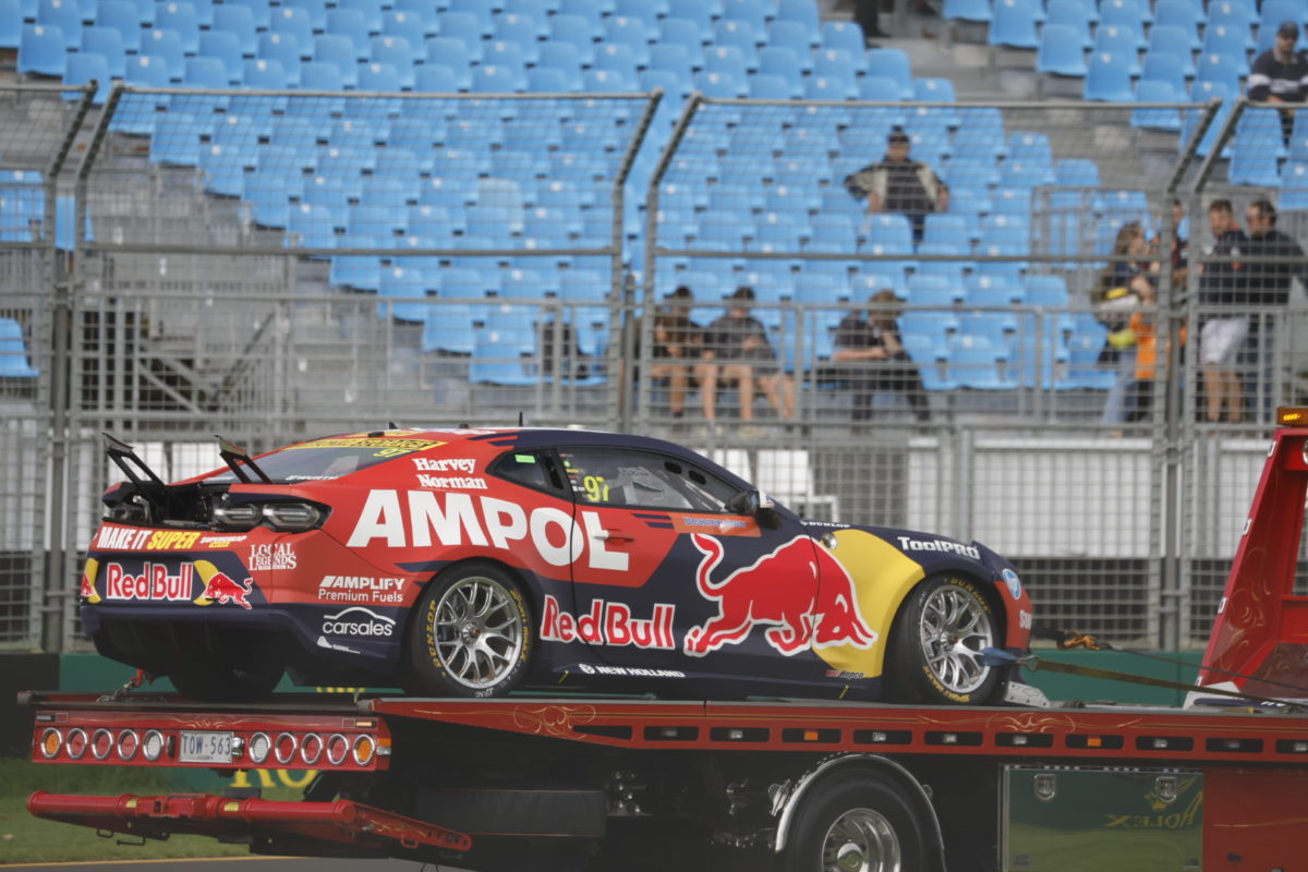 Shane van Gisbergen's crashed Red Bull Camaro