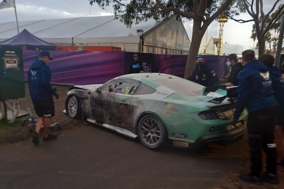 The James Courtney Mustang on its way to being washed in the Supercars paddock