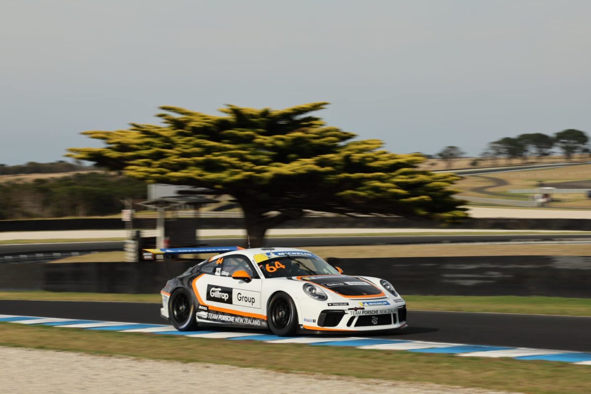 Race 1 of the Porsche Michelin Sprint Challenge was won by Marco Giltrap. Picture: Earl Bamber Motorsport Facebook