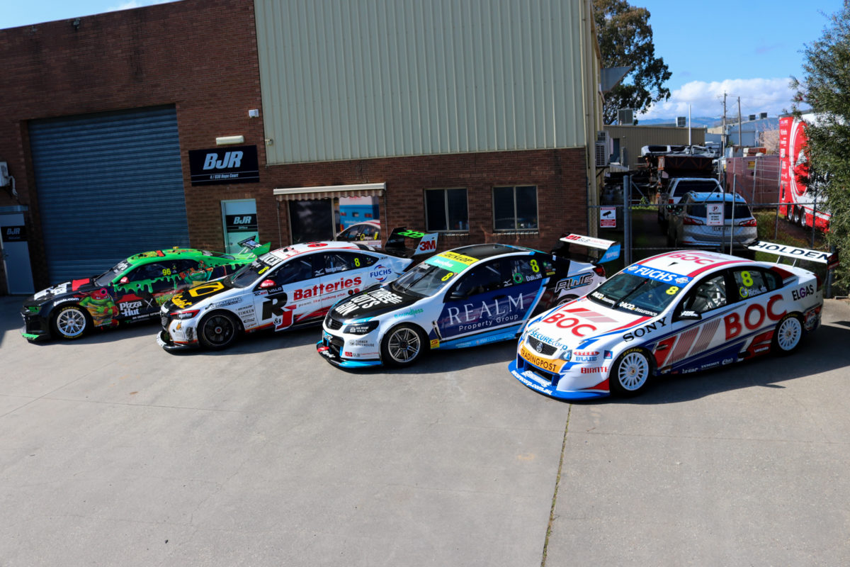 Four generations of BJR Supercars outside its Albury workshop. Image: Supplied