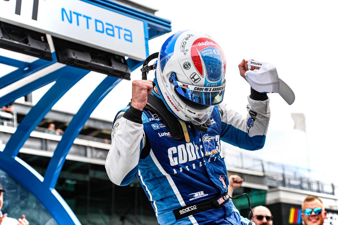 Graham Rahal achieved an IndyCar pole position for the first time in six years, on the Indy road course. Image: Penske Entertainment