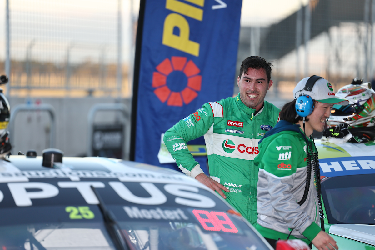 Thomas Randle and Race Engineer Raymond Lau after his first solo podium in the Supercars Championship. Image: InSyde Media