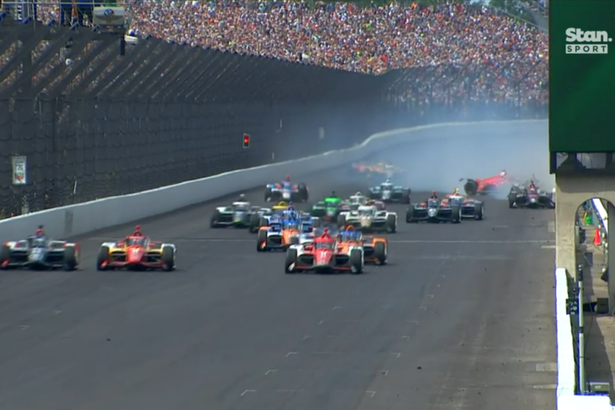 This crash caused the third red flag of the Indy 500. Picture: Stan Sport
