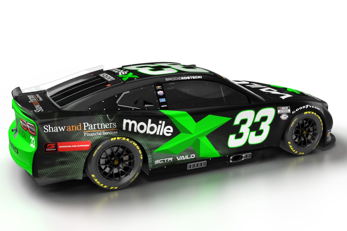 Supercars, along with MobileX, is sponsoring Brodie Kostecki's NASCAR Cup debut. Image: Supplied