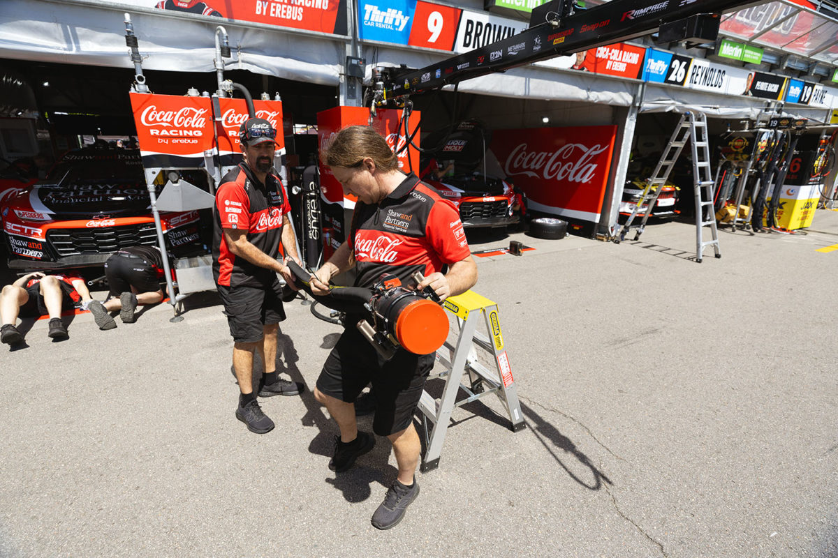 Erebus Motorsport sets up a fuel rig. Picture: Ross Gibb