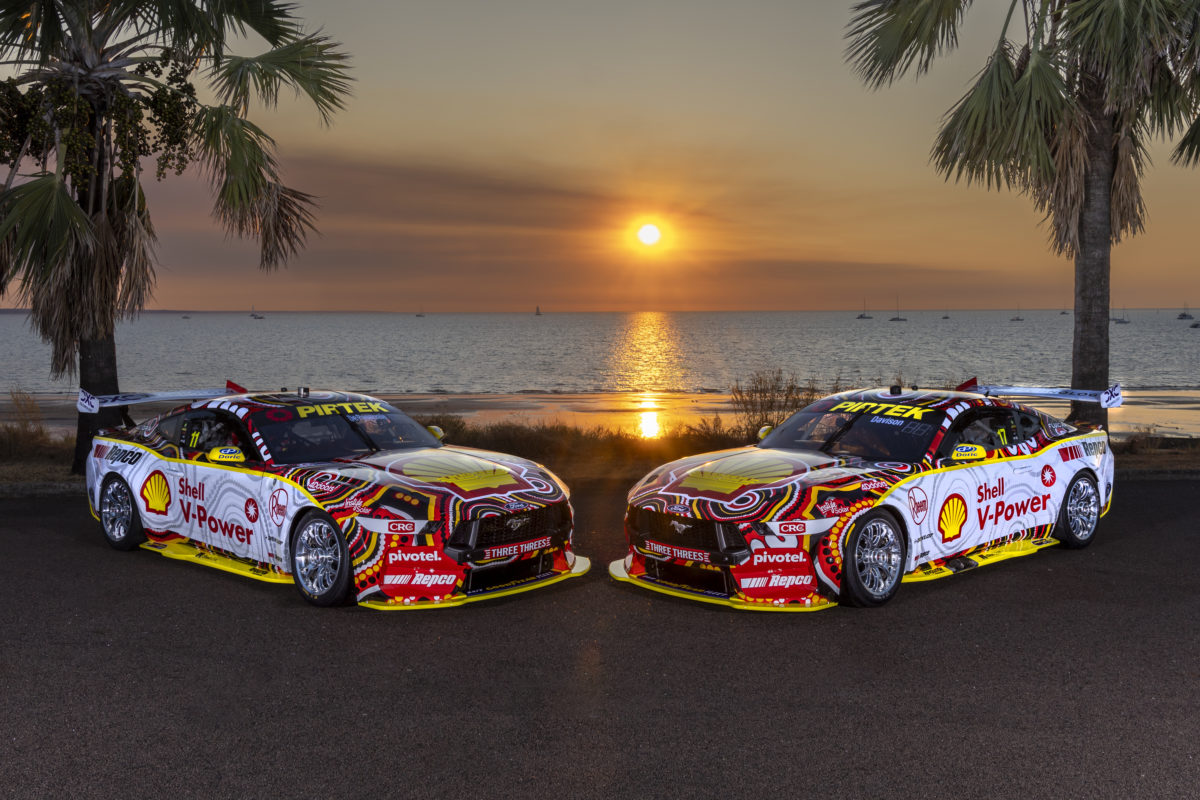 The Dick Johnson Racing Ford Mustang Supercars in their Indigenous livery