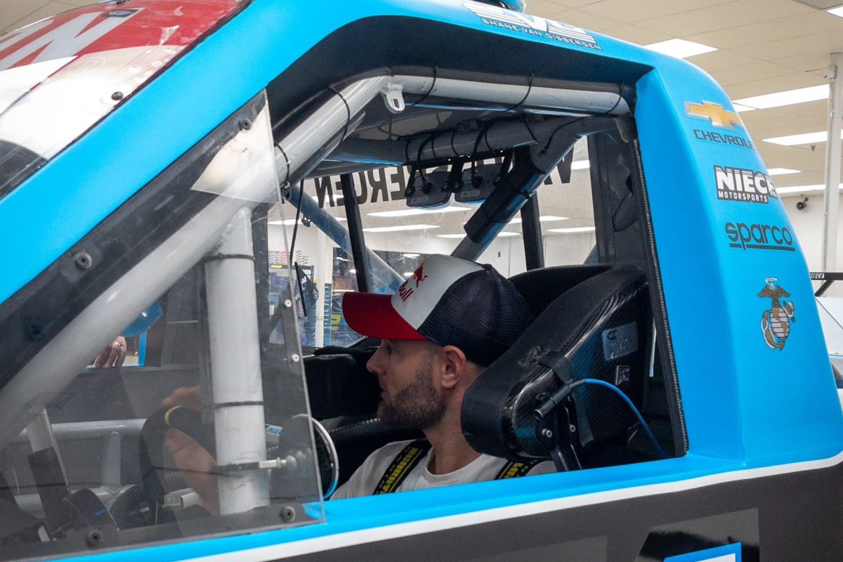 Shane van Gisbergen has a seat fit in the NASCAR Truck in which he will make his oval debut. Image: Niece Motorsports X