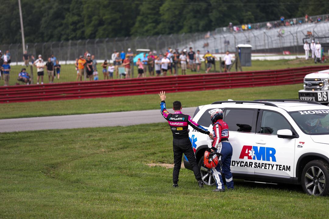 Simon Pagenaud is still suffering concussion symptoms after his crash at Mid-Ohio (pictured). Image: Travis Hinkle/Penske Entertainment