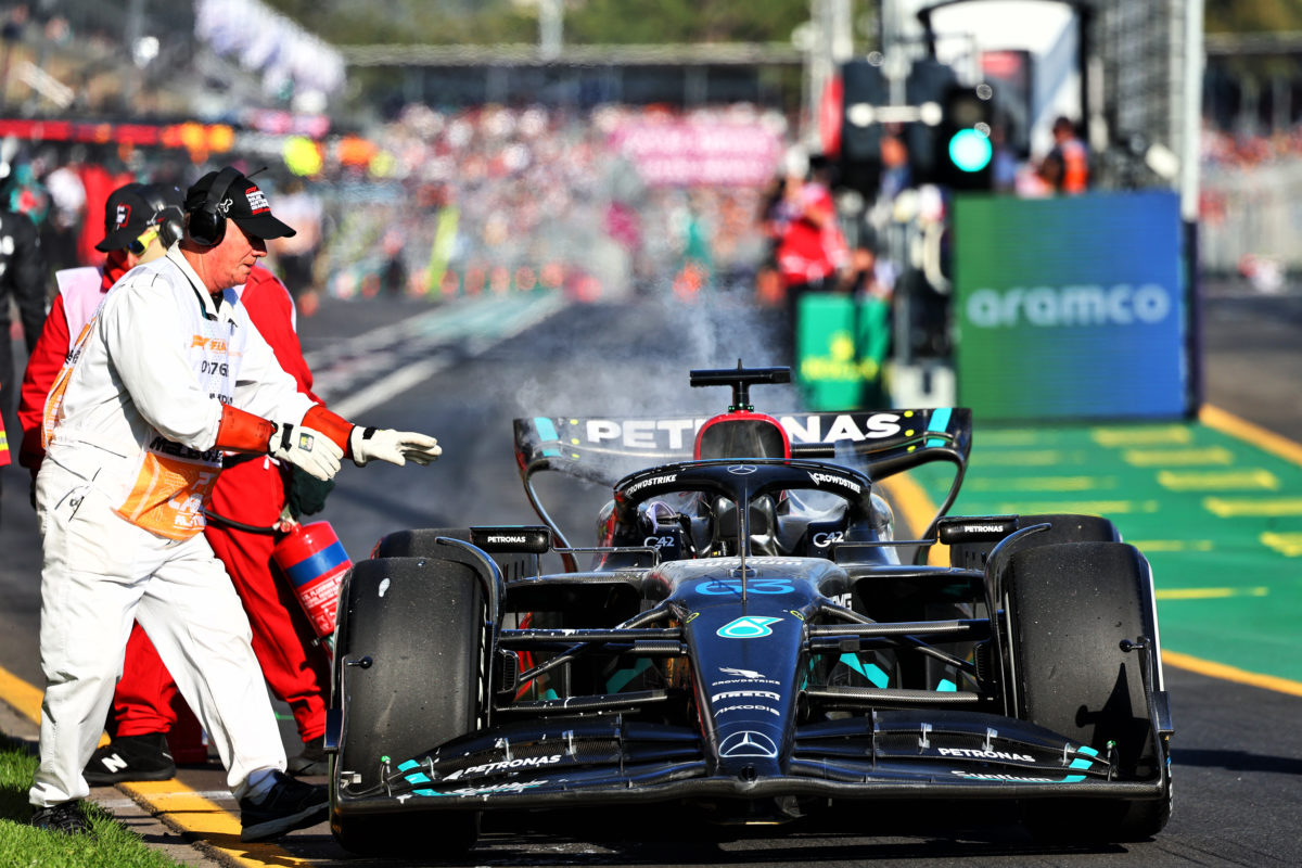 George Russell retired from the Australian Grand Prix after the power unit in his Mercedes ingested debris