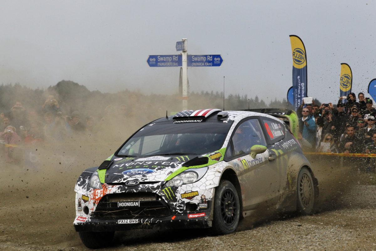 Ken Block and Alex Gelsomino competing in the 2012 Rally NZ. Photo: XPB Images. 