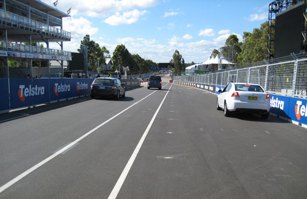 The view from the front row of the grid looking down the start-finish straight towards the first corner (Coates Hire Corner)