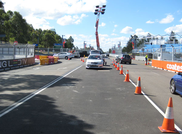 The entry to the first corner (Coates Hire Corner), which is a 90-degree left hander