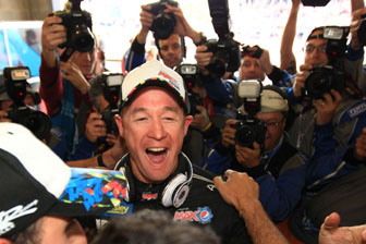 Greg Murphy celebrates his Armor All pole position at Mount Panorama