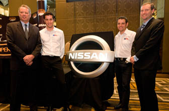 From left, Ian Moreillon, Executive General Manager, Sales and Fleet, Nissan Australia drivers Rick Kelly and Todd Kelly and Dan Thompson, Managing Director and CEO of Nissan Australia