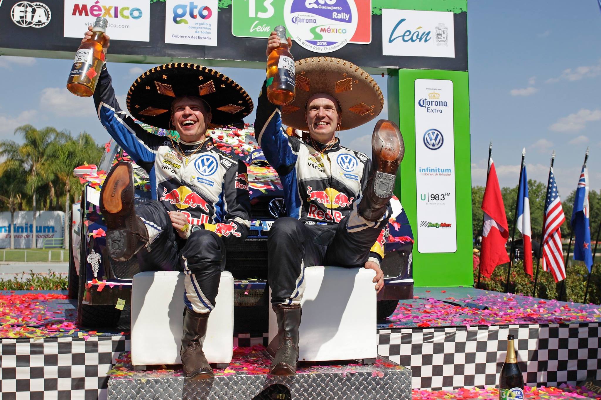 Latvala (right) and Miikka Anttila celebrate in Mexico