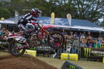 Chad Reed charging in front of the Newcastle crowd
