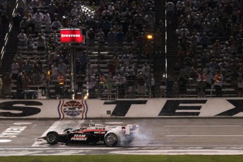 Briscoe celebrates with a burnout at Texas Motor Speedway