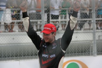 Australian IZOD IndyCar Series driver Will Power celebrates victory in Brazil last weekend