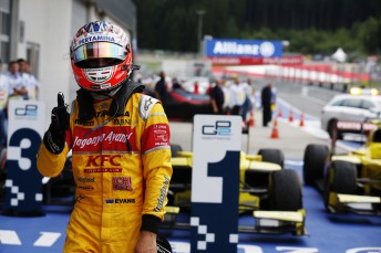 Mitch Evans celebrates victory in Austria