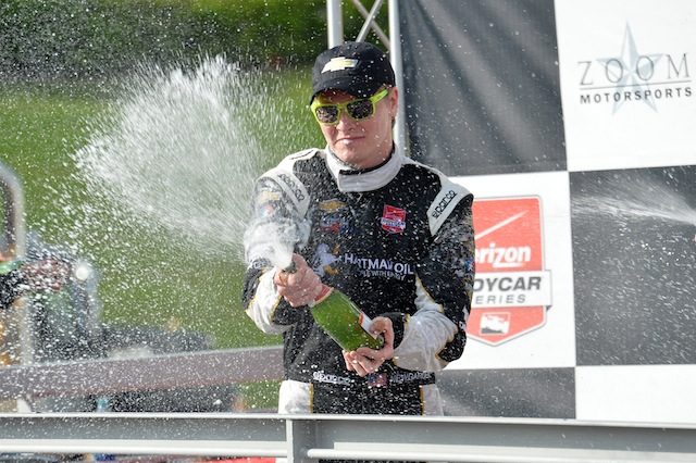Josef Newgarden celebrates his first IndyCar Series victory at Barber Motorsports Park