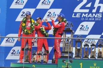 Runners-up Mark Webber, Timo Bernhard and Brendon Hartley were gallant in defeat 