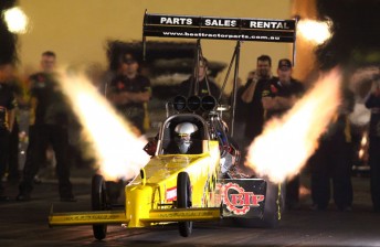 Damien Harris is being pushed to the limit by Darren Morgan for his first Top Fuel Championship