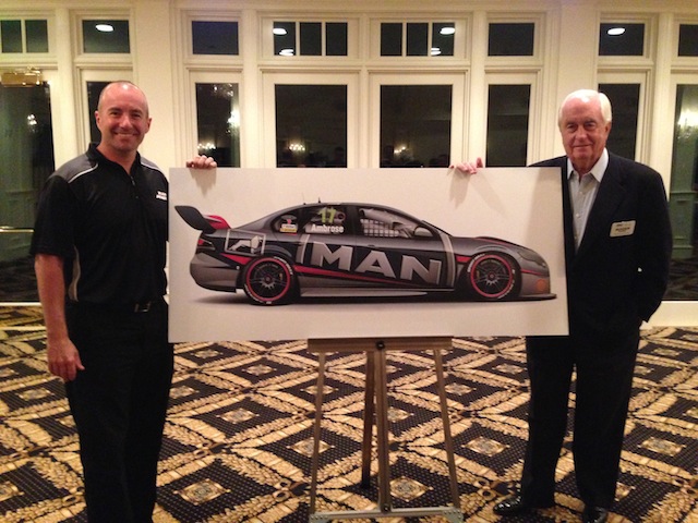 Marcos Ambrose with Roger Penske and an example of 2015 DJR/Penske livery