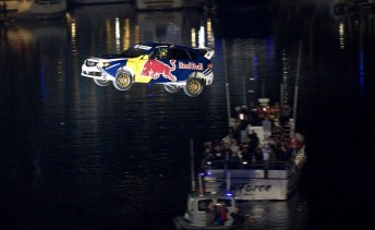 Travis Pastrana on his world record jump in Long Beach last night (Pic: Red Bull)