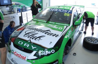 The Bottle-O Racing Falcon in the new Barbagallo pit garage