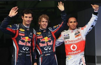 Webber (left), Vettel and McLaren