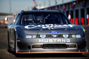 The #16 Con-Way Ford Mustang Nationwide COT leaves the garage during testing for the NASCAR