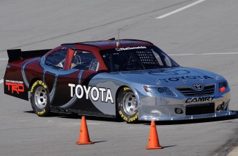 Michael Waltrip Racing development driver Trevor Bayne steers the new Toyota Nationwide COT
