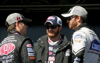 "I got dinner last time!" Hendrick Motorsports drivers (L-R) Jeff Gordon, Dale Earnhardt Jr and Jimmie Johnson earned around USmillion collectively in 2009 according to Forbes magazine