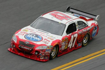 Marcos Ambrose on the banks of Daytona in preparation for the Daytona 500