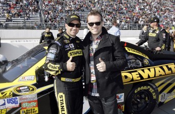 Marcos Ambrose (left) has signed Aussie racer, Clayton Pyne to his asphalt Late Model team for 2012