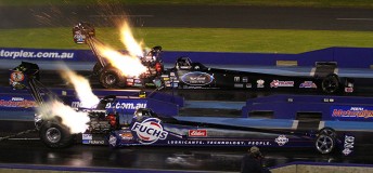 Top Fuel heavy hitters Phil Lamattina (near lane) and Darren Morgan are set to light up Perth with a new format this weekend.