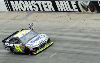 Jimmie Johnson celebrates victory in Dover