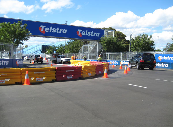 The apex of the final corner - Telstra Corner, here protected by plastic barriers