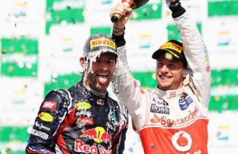 Webber and Button celebrate