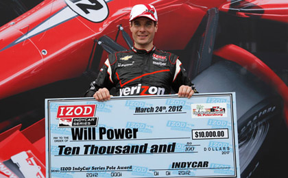 Will Power with his pole cheque