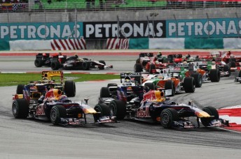 Mark Webber and Sebasitan Vettel lead the second corner and proceeded to dominate the race
