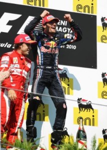 Fernando Alonso and Mark Webber on the podium