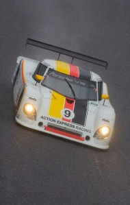 The winning #9 Porsche-Riley of Action Express Racing races round the banking at Daytona