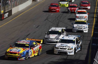 Jack Perkins leads the pack at the Clipsal street track