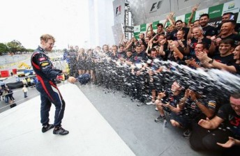Vettel celebrated with his entire RBR crew