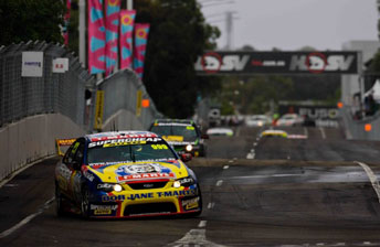 Jack Perkins leads Andrew Thompson in the final Fujitsu V8 Series race of 2011