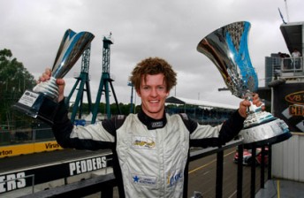Adrian Cottrell celebrates his Aussie Racing Cars Series win in Sydney last year